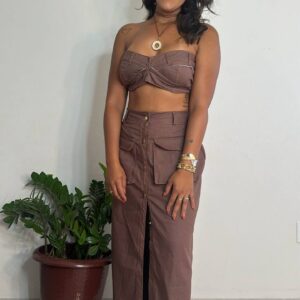 Conjunto All Denim Midi Saia Cargo