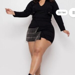 Conjunto Camisa com Bolso busto e short saia com franjas em corrente lateral Plus Size