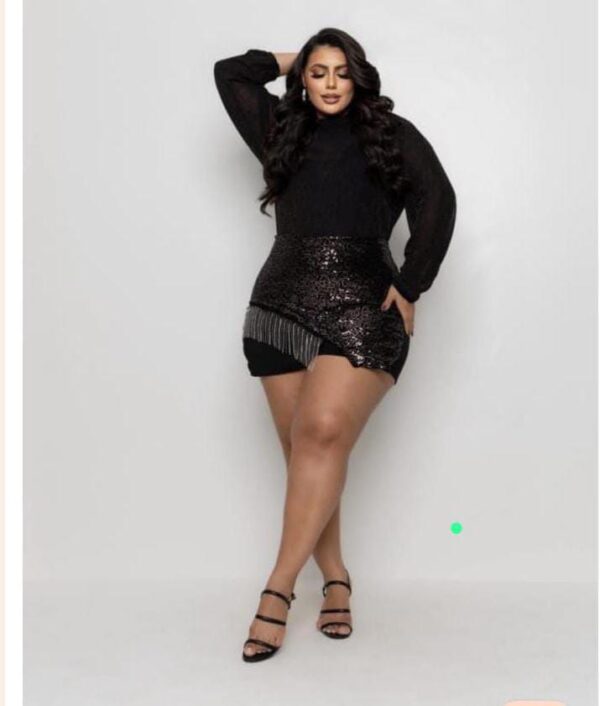 Conjunto Blusa no Tule em Lurex Plus Size