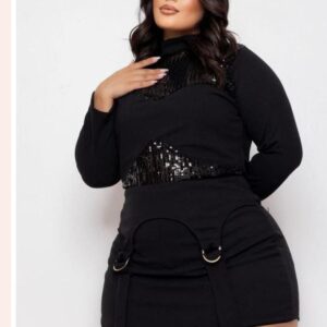 Conjunto Camisa gola alta com Deles em Paetê Plus Size