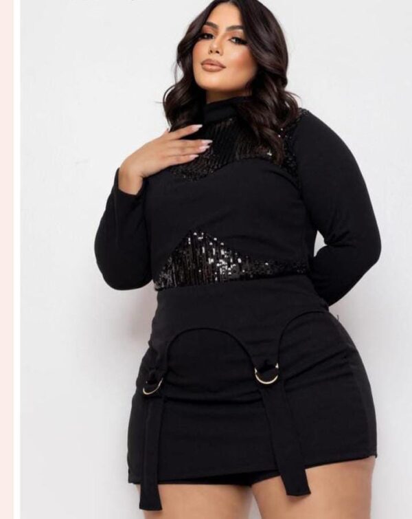 Conjunto Camisa gola alta com Deles em Paetê Plus Size