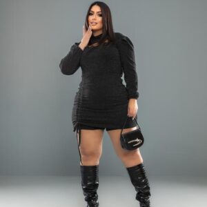 Conjunto Camisa Gola alta e Short Saia em Lurex Plus Size