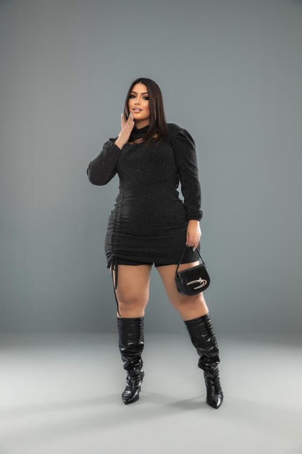 Conjunto Camisa Gola alta e Short Saia em Lurex Plus Size