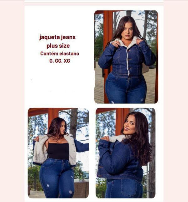 Jaqueta com Elastano Moda Plus Sizes no Jeans Escuro