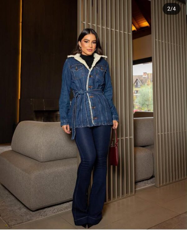 Parka jeans com Pelo em 100% Algodão no Jeans Escuro