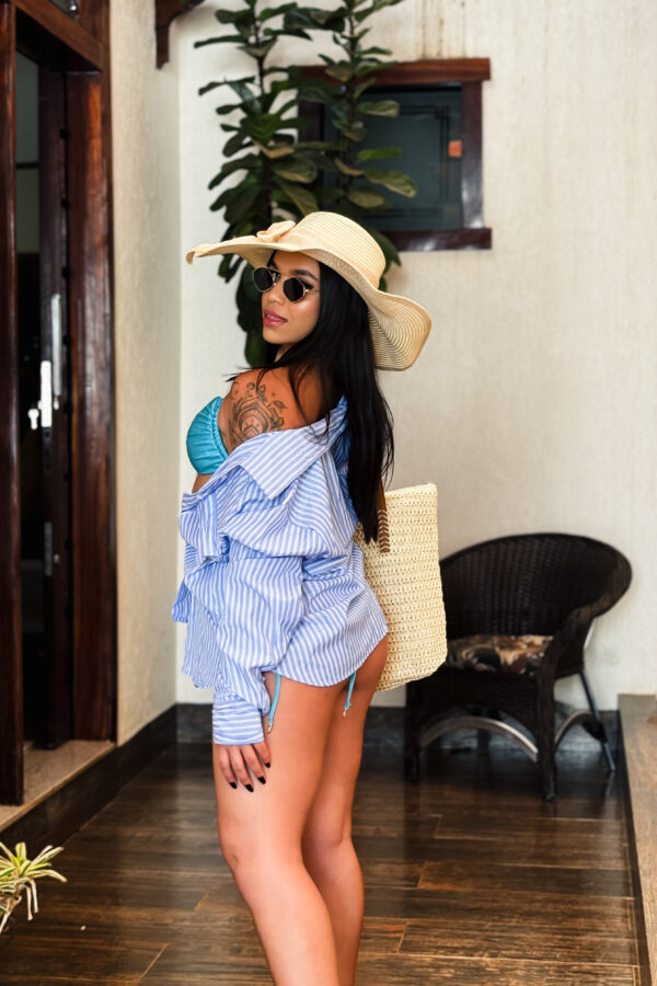 Camisa Comprida listrada listra rosa e azul - Imagem 2