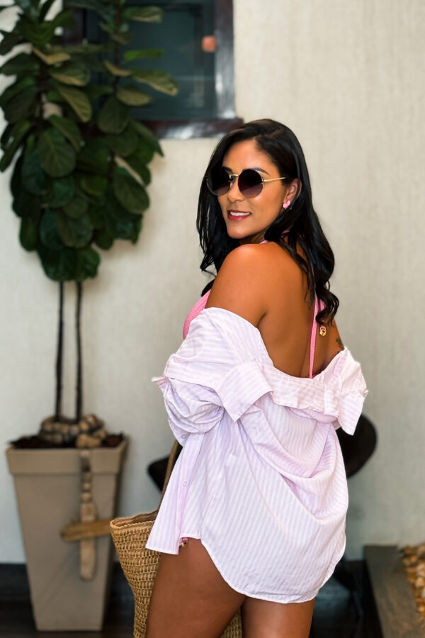 Camisa Comprida listrada listra rosa e azul - Imagem 5