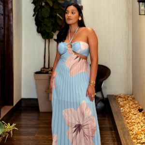 Vestido Plissado com amarração no pescoço