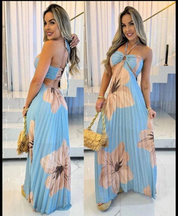 Vestido Plissado com amarração no pescoço - Imagem 3