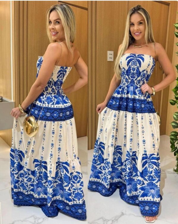Vestido tomara que caia com Látex no Busto , com estampa tropical. - Imagem 3