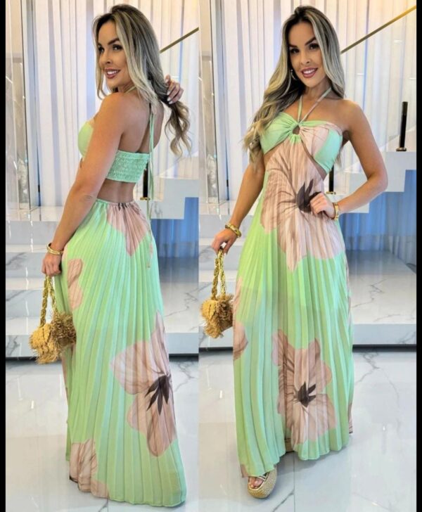 Vestido Plissado com amarração no pescoço - Imagem 2