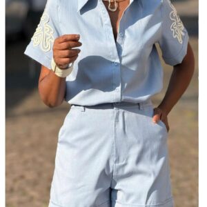 Conjunto short+ camisa manga curta bordada